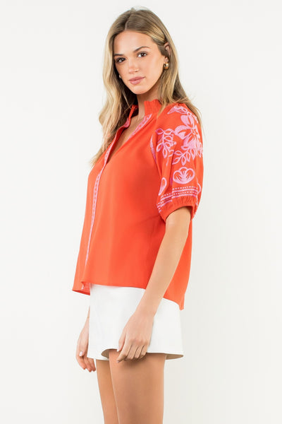 Creamsicle Puff Slv Top - Coral