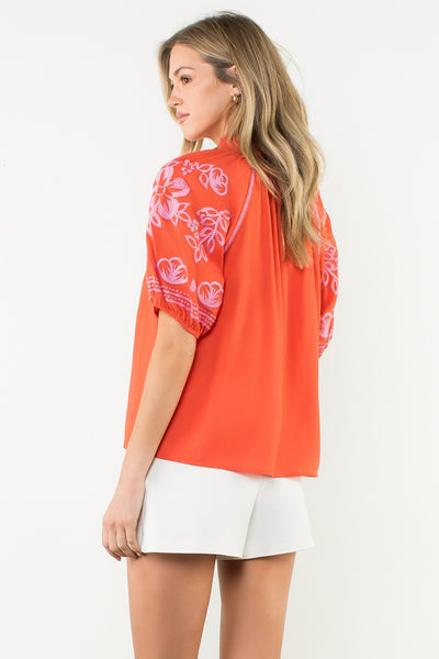Creamsicle Puff Slv Top - Coral