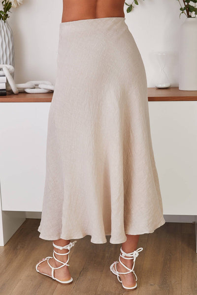 Crinkle Linen Midi Skirt - Beige