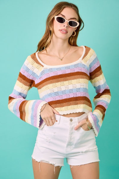Crochet Crop Knit Top - Striped