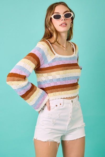 Crochet Crop Knit Top - Striped