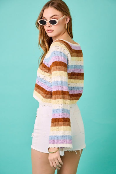 Crochet Crop Knit Top - Striped