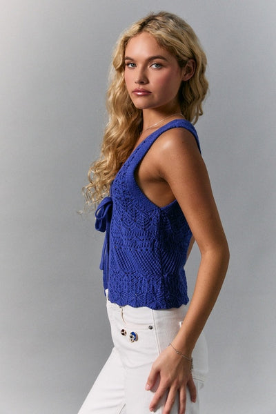 Crochet Knit Vest - Blue