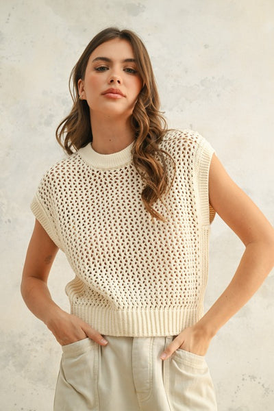 Crochet Knitted Top - Cream