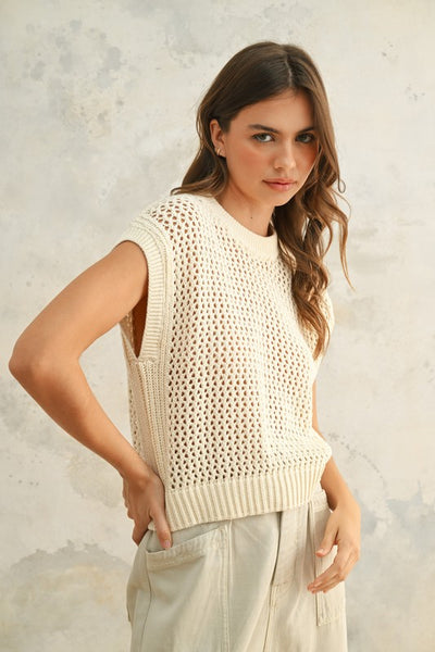 Crochet Knitted Top - Cream