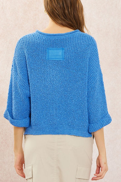 Cropped Patch Sweater - Blue