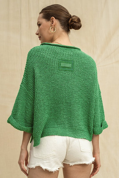 Cropped Patch Sweater - Green