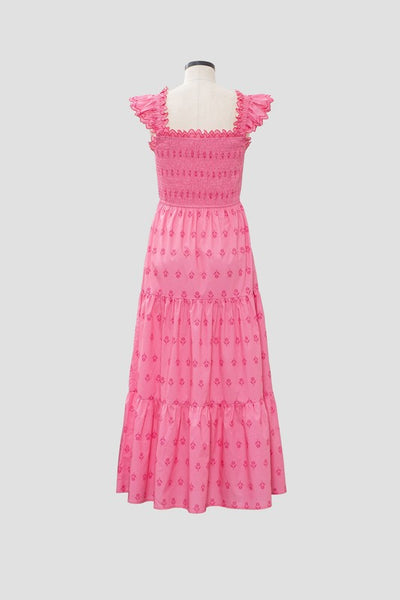 Dainty Smock Floral Midi Dress - Pink
