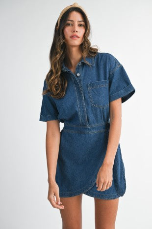 Daisy Wrap Style Mini Dress - Denim