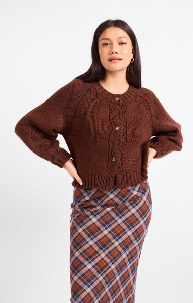Dance More Button Cardigan - Brown