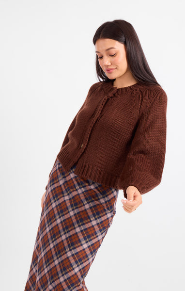 Dance More Button Cardigan - Brown