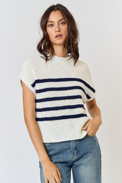 Danica High Neck Sweater Top - Striped