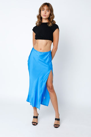 Danica Satin Midi Skirt - Blue