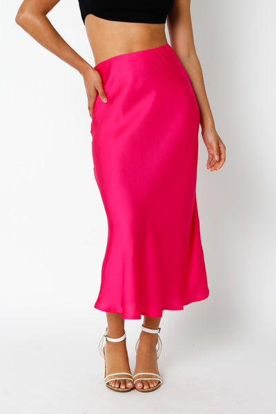 Darlene Satin Skirt - Hot Pink