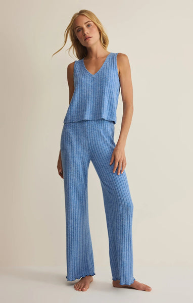 Dawn Smocked Rib Pant - Blue