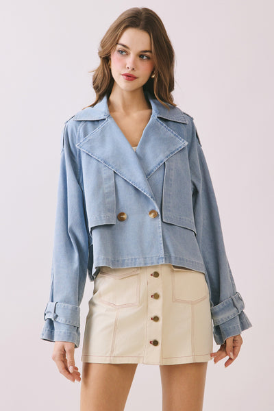 Dbl Breasted Denim Jacket - Denim