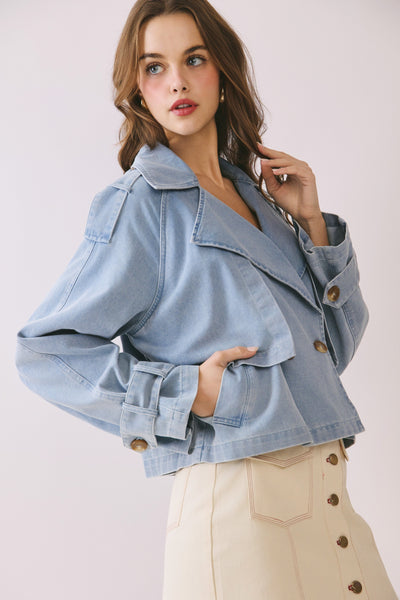 Dbl Breasted Denim Jacket - Denim