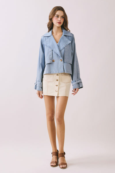 Dbl Breasted Denim Jacket - Denim