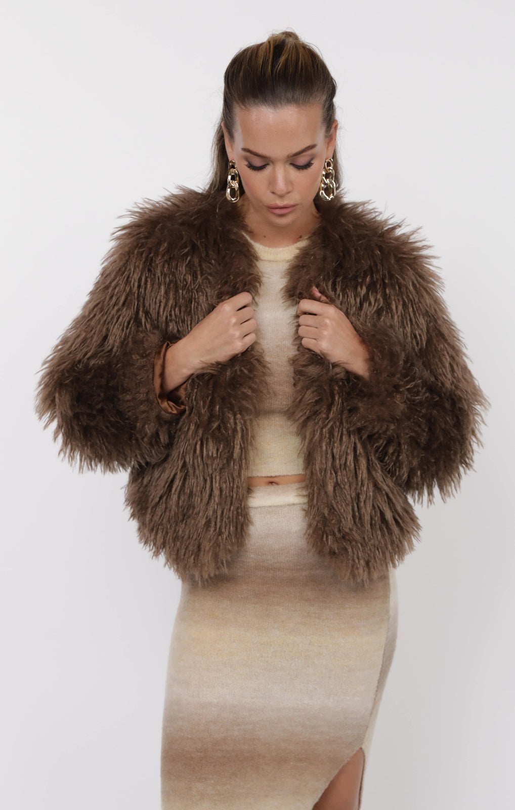 Deep Woods Crop Fur Jacket - Brown
