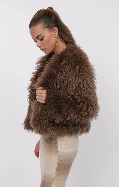 Deep Woods Crop Fur Jacket - Brown