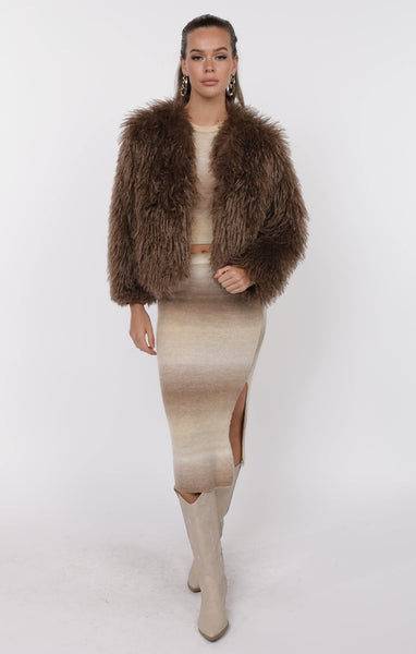 Deep Woods Crop Fur Jacket - Brown