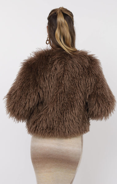 Deep Woods Crop Fur Jacket - Brown