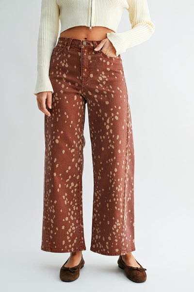 Deer Print Slim Wide Leg - Brown