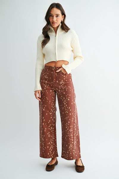Deer Print Slim Wide Leg - Brown