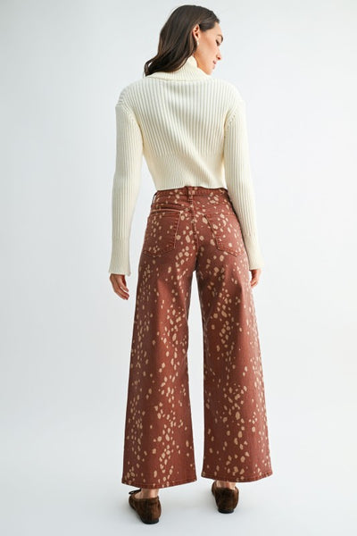 Deer Print Slim Wide Leg - Brown
