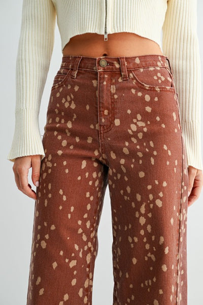 Deer Print Slim Wide Leg - Brown