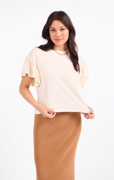Delphine Ruffle Sleeve Top - Ivory