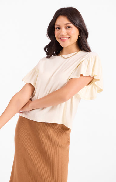 Delphine Ruffle Sleeve Top - Ivory