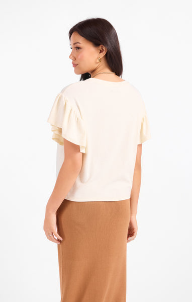 Delphine Ruffle Sleeve Top - Ivory