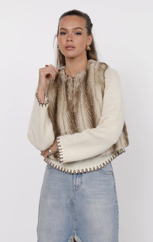 Demi Faux Fur Crop Vest - Taupe