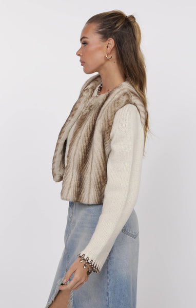 Demi Faux Fur Crop Vest - Taupe