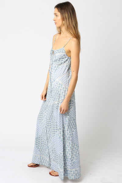 Ditsy Damask Print Dress - Blue