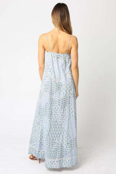 Ditsy Damask Print Dress - Blue