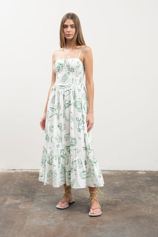 Doodle Line Midi Dress - Green