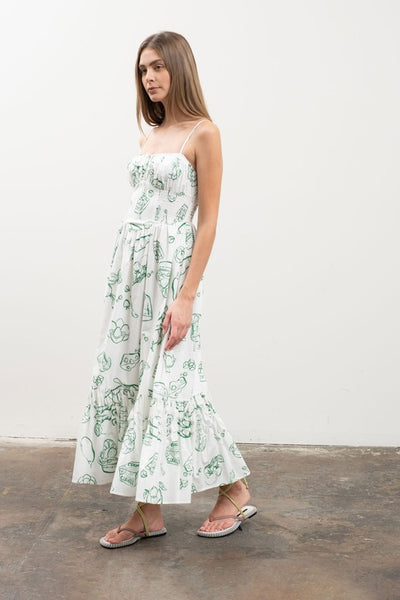 Doodle Line Midi Dress - Green