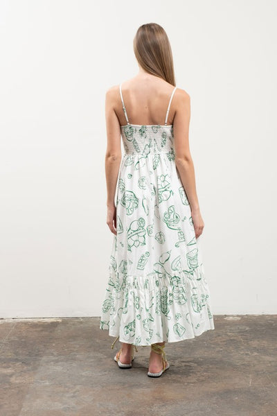 Doodle Line Midi Dress - Green