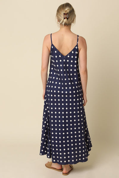 Doris Polka Dot V Neck Maxi - Navy