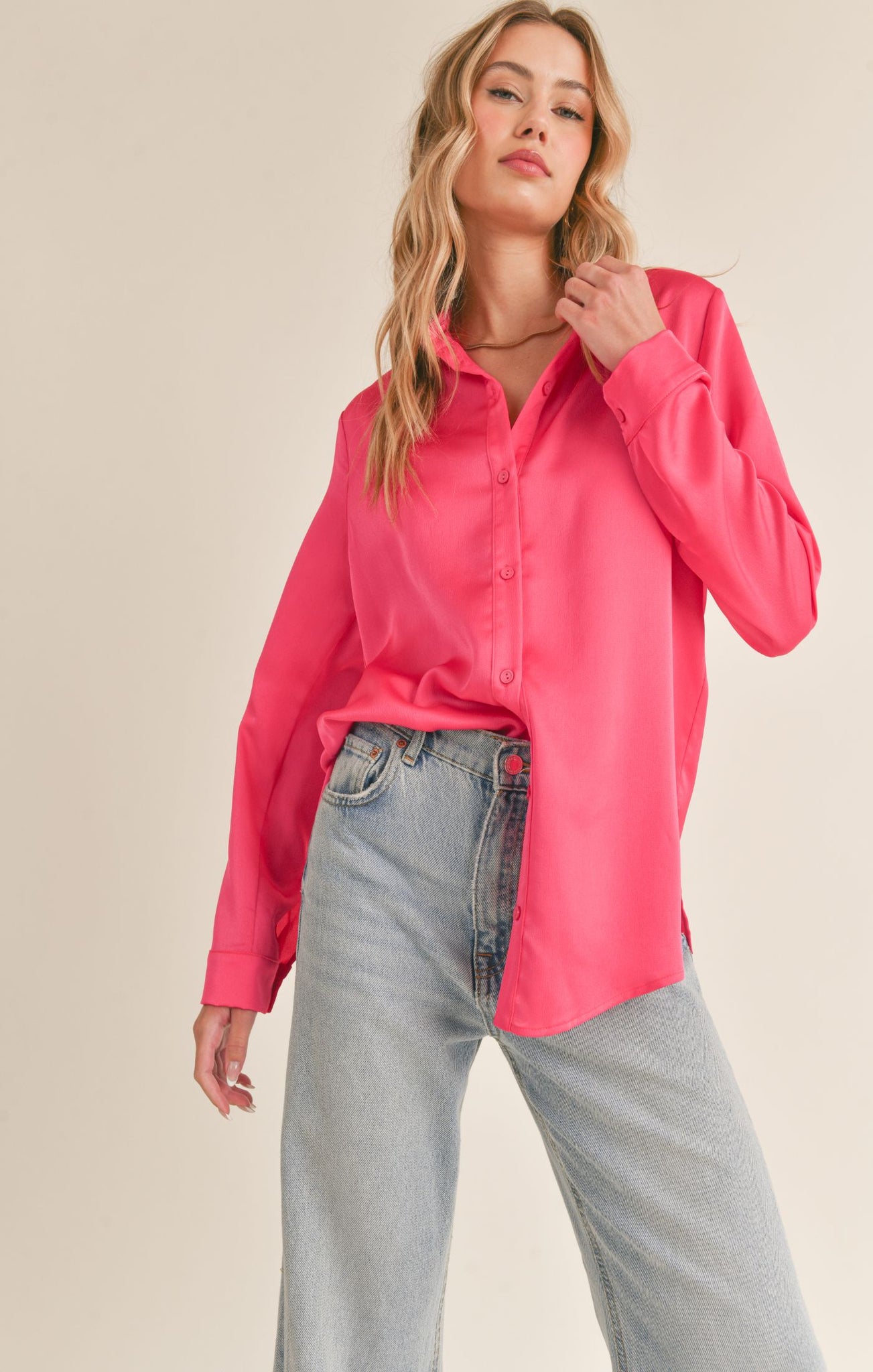 Dream Of Me Button Down Top - Pink