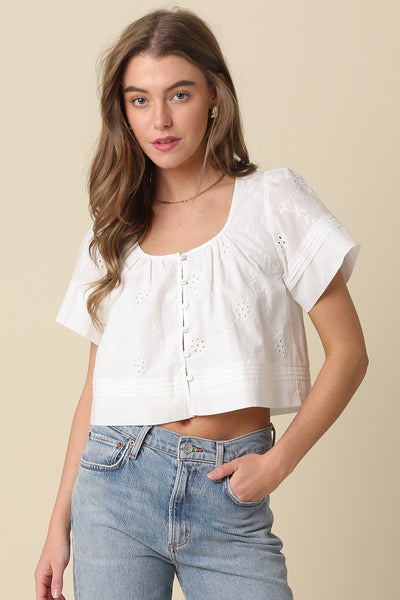 Elaine Flutter Slv Crop Top - White