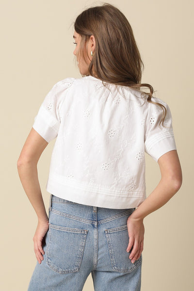 Elaine Flutter Slv Crop Top - White