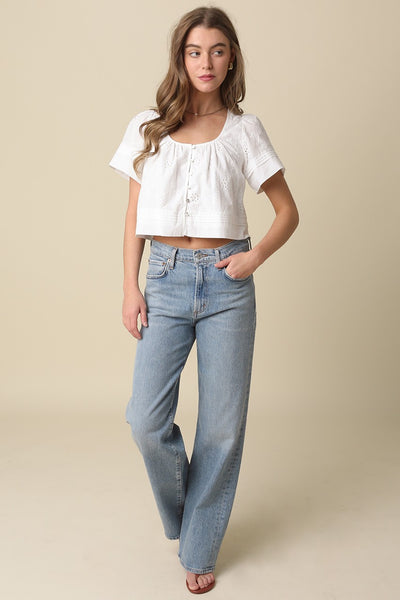 Elaine Flutter Slv Crop Top - White