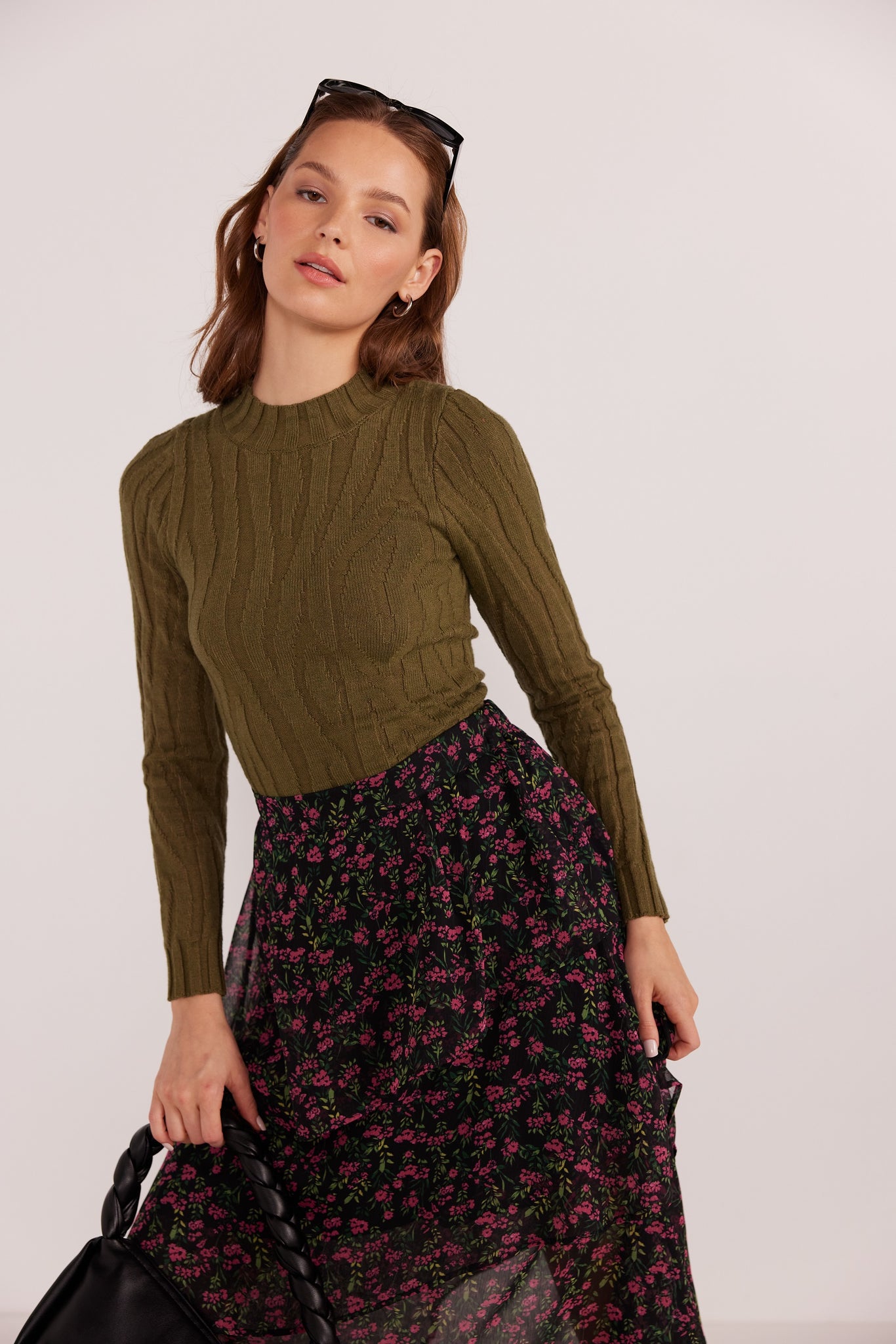 Elara Jacquard Knit Top - Khaki