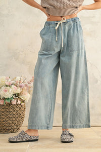 Elastic Band Denim Pants - Denim