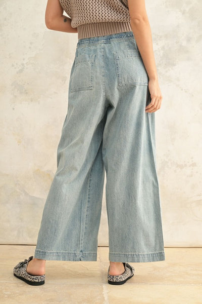 Elastic Band Denim Pants - Denim