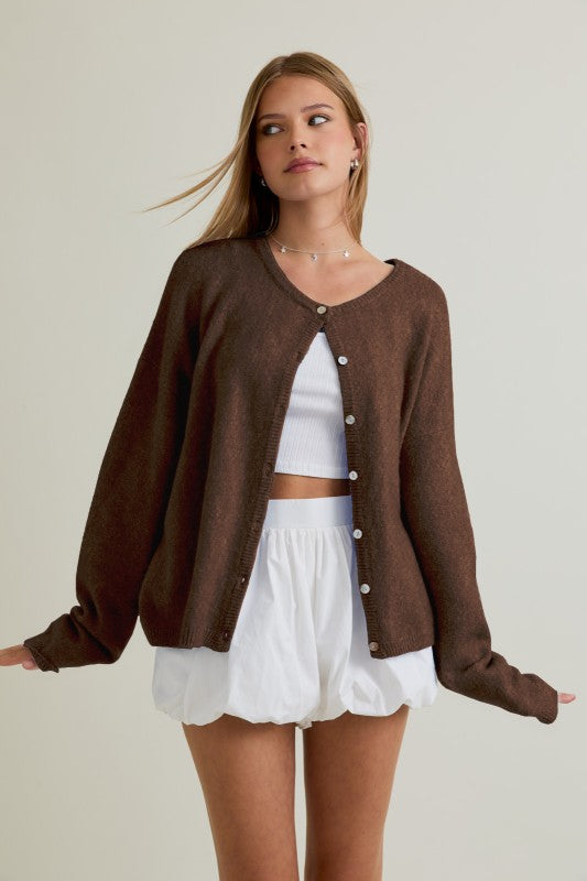 Eleanor Crew Neck Cardigan - Brown