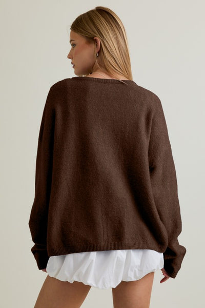 Eleanor Crew Neck Cardigan - Brown